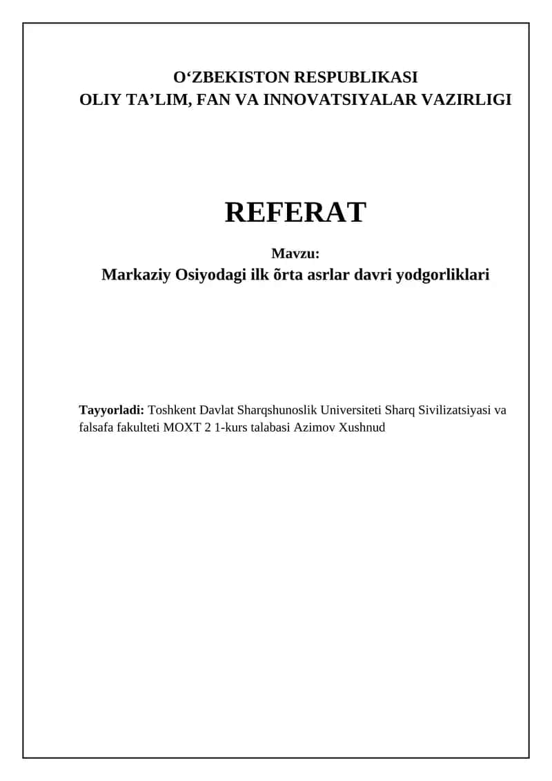 Oʻrta Osiyo ilk oʻrta asr yodgorliklari 1
