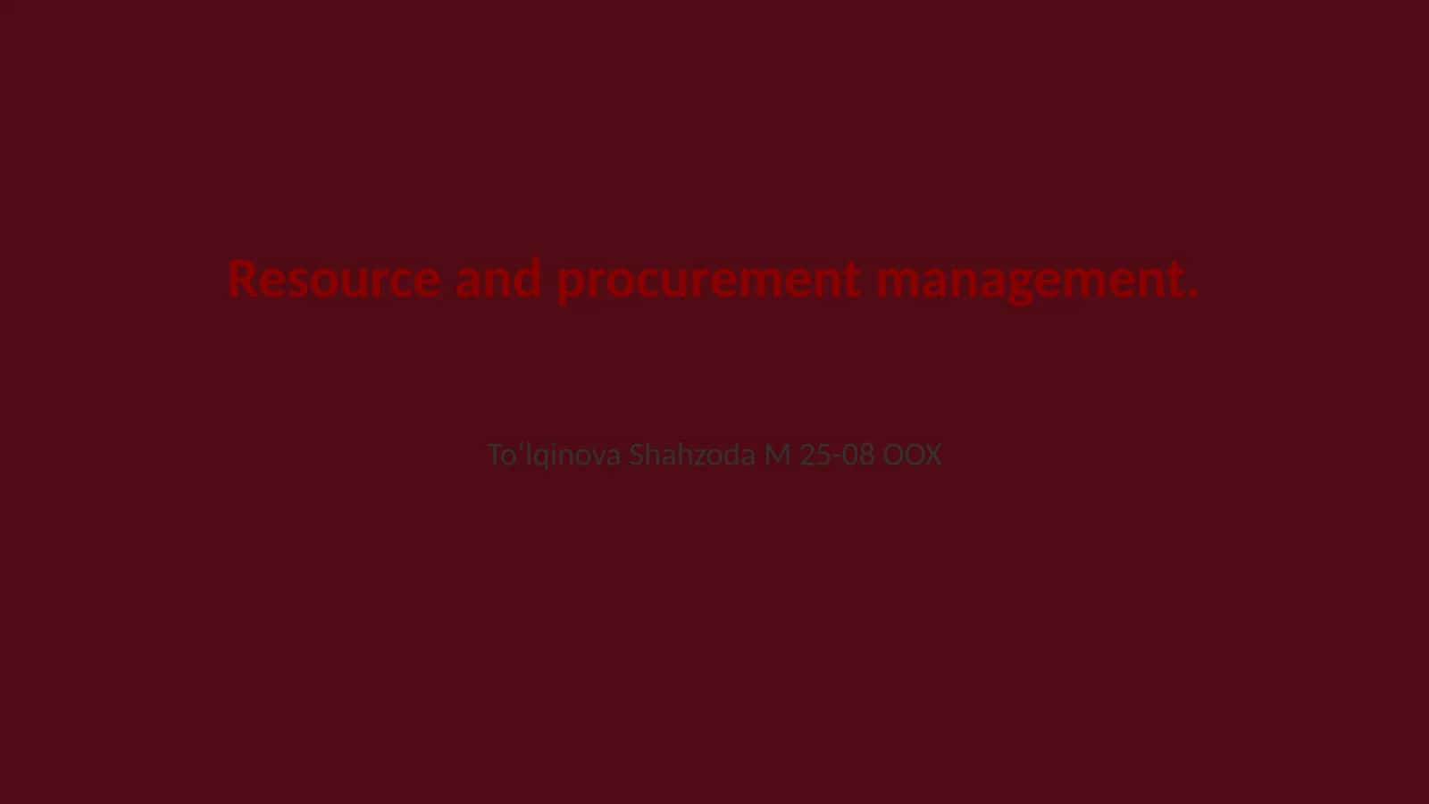 Fundamentals of Resource Management 1