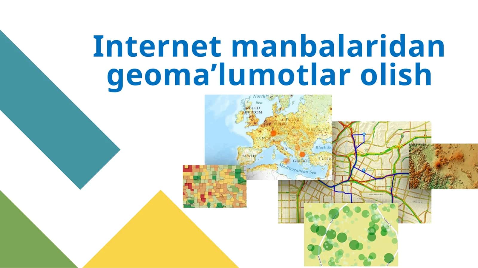 Bu darslikda geografik ma’lumotlar turlari, yig‘ish usullari, va GISda ularning roli haqida ma’lumot 1