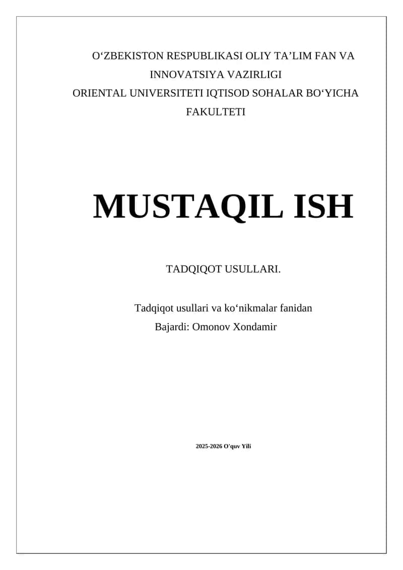 Tadqiqot usullari va koʻnikmalar 1