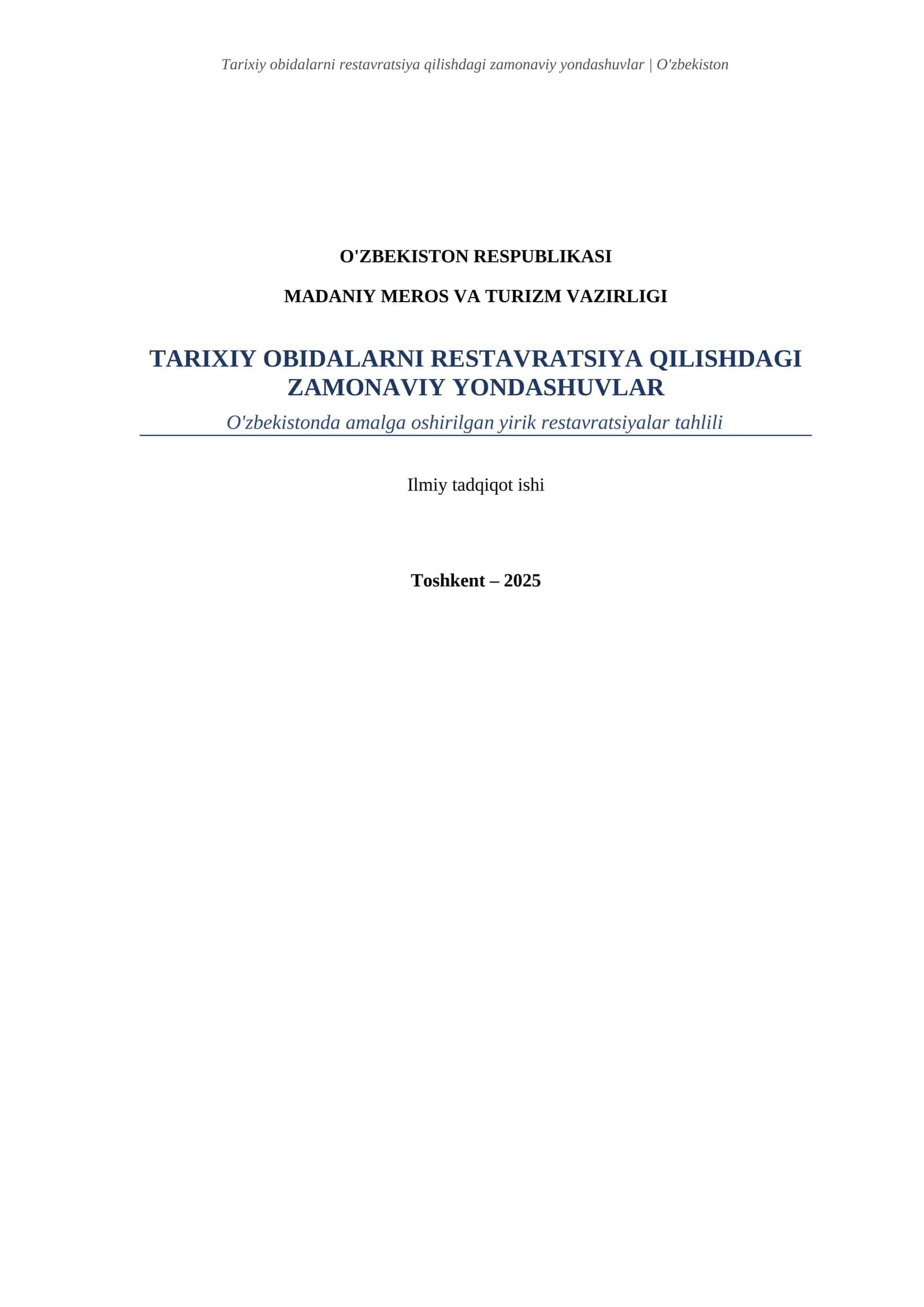 Tarixiy obidalarni restavratsiya qilishdagi zamonaviy yondashuvlar 1