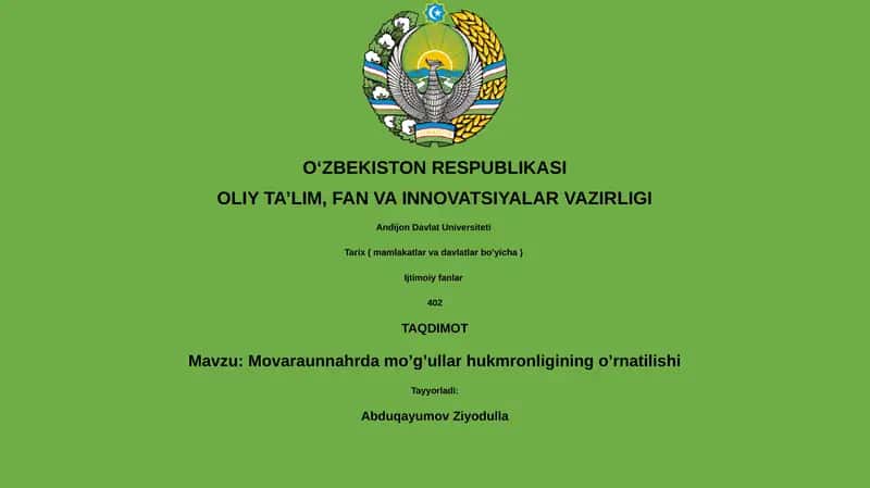 Movaraunnahrda mo’g’ullar hukmronligining o’rnatilishi 1