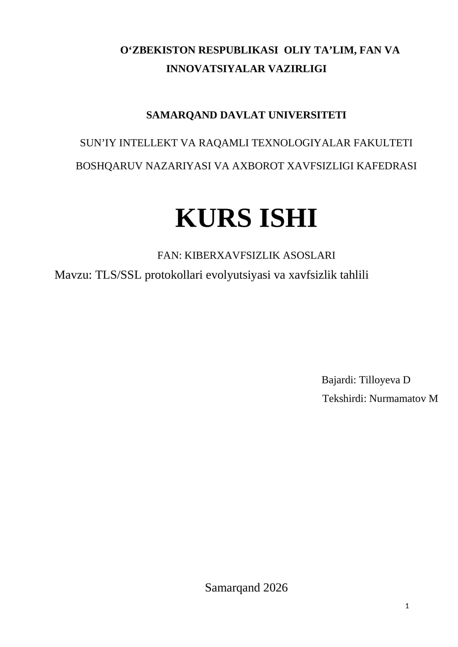 TLS/SSL protokollari evolyutsiyasi va xavfsizlik tahlili 1
