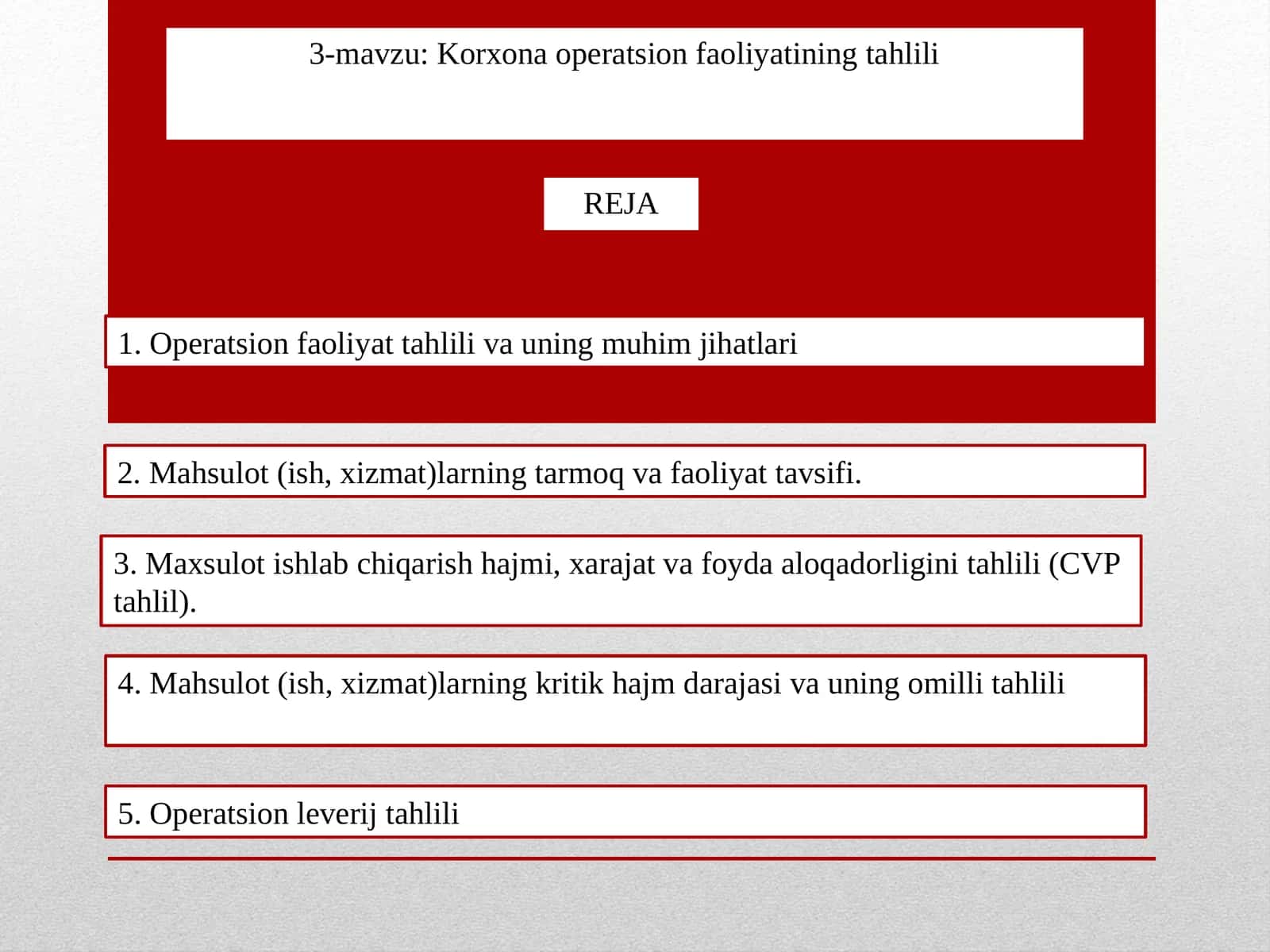 3-mavzu: Korxona operatsion faoliyatining tahlili 1