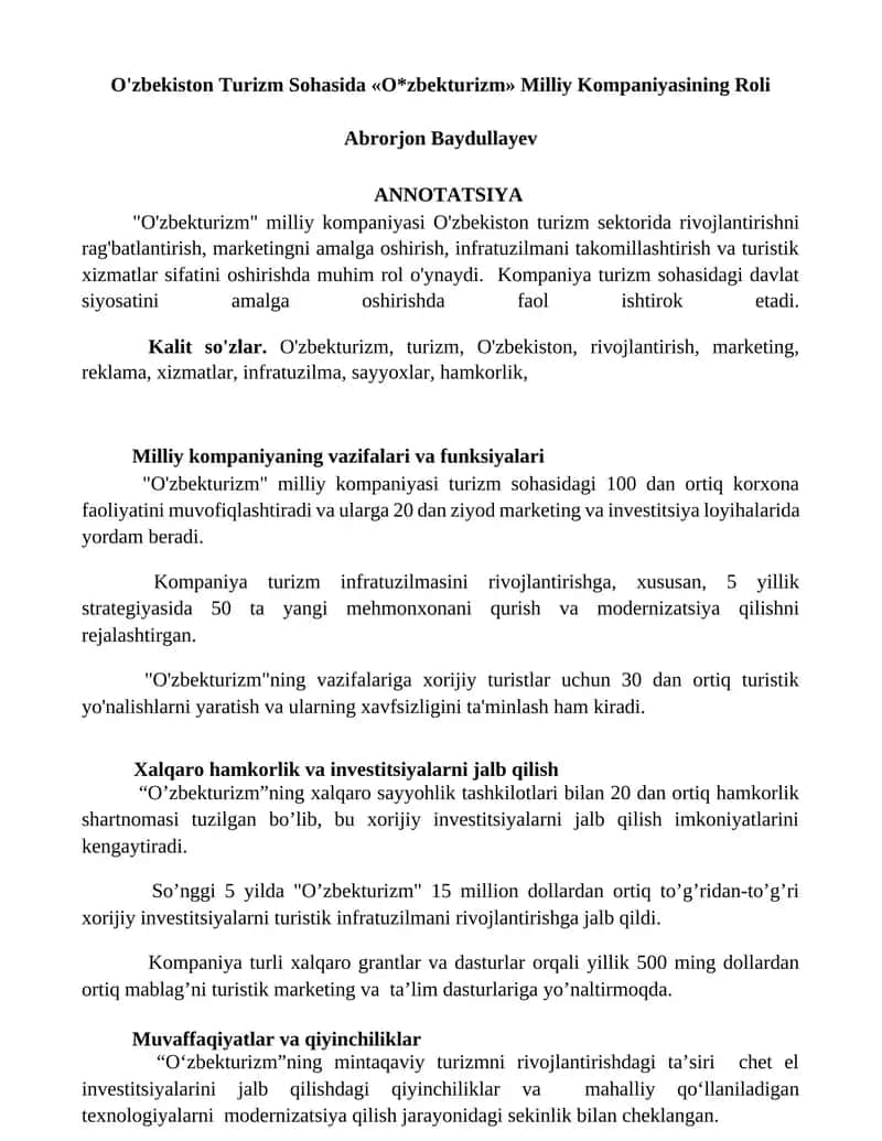 O'zbekturizm Milliy Kompaniyasi 1