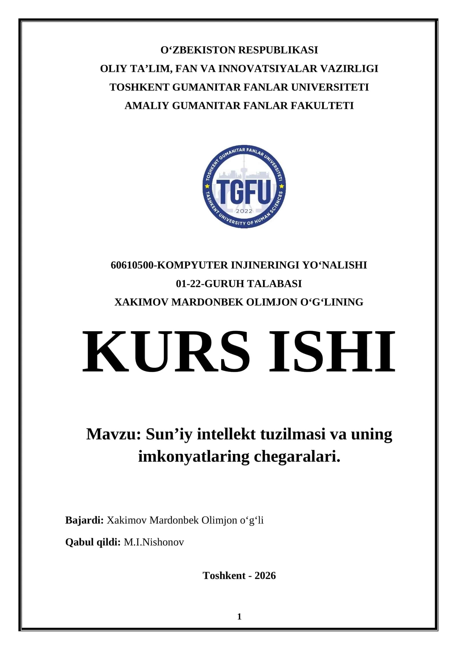 KOMPYUTER INJINERINGI YO‘NALISHI 1
