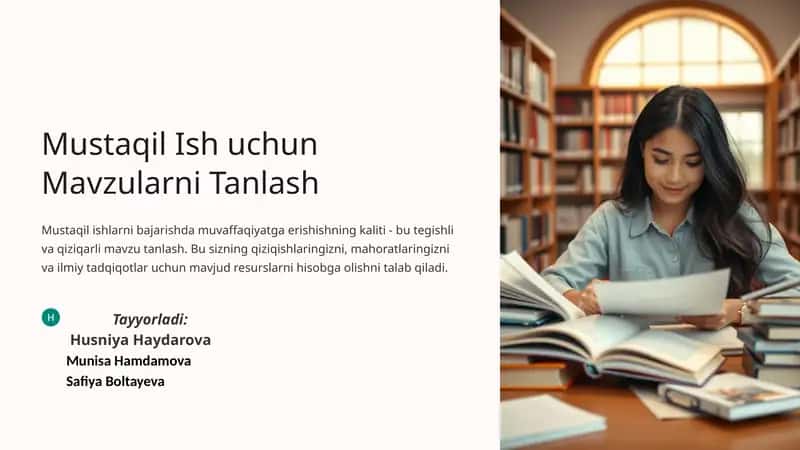 Mustaqil Ish uchun Mavzularni Tanlash 1