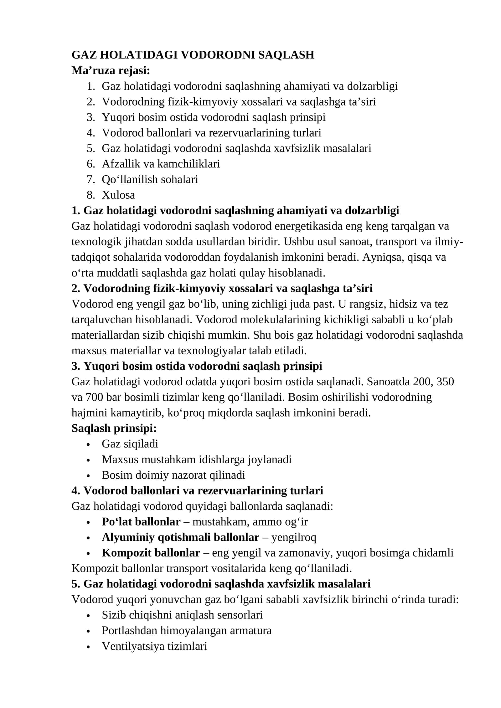Gaz holatidagi vodorodni saqlash 1