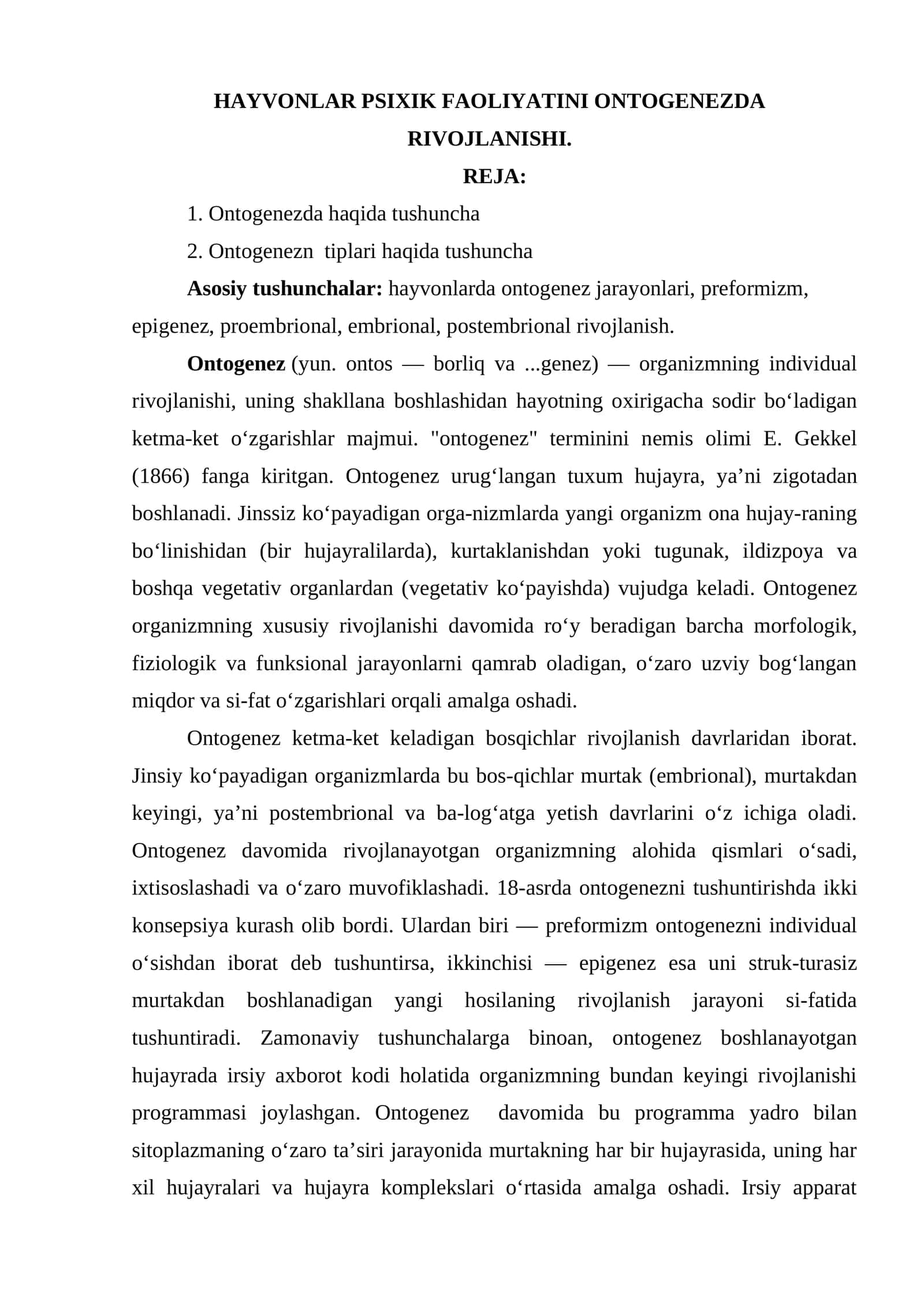 HAYVONLAR PSIXIK FAOLIYATINI ONTOGENEZDA RIVOJLANISHI 1