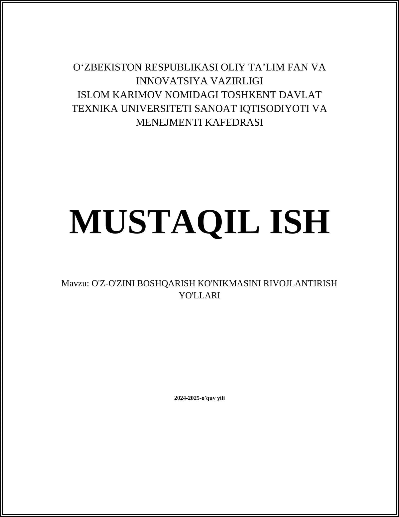 O'Z-O'ZINI BOSHQARISH KO'NIKMASINI RIVOJLANTIRISH YO'LLARI 1