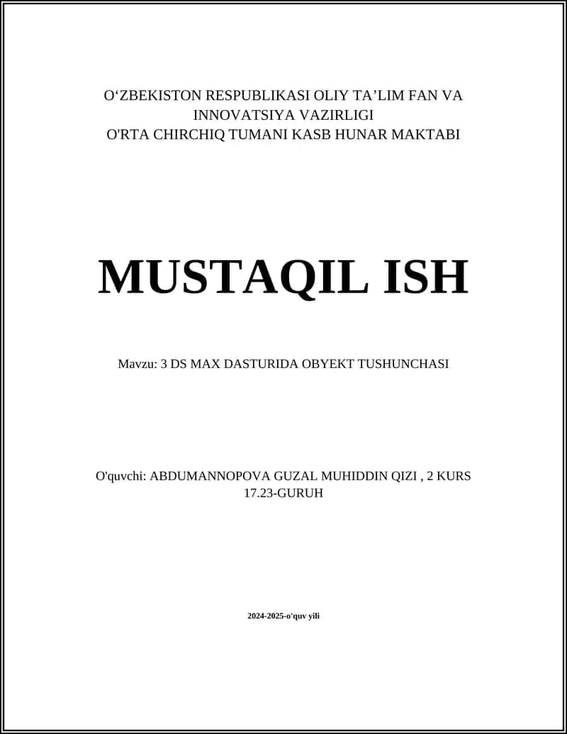 3 DS MAX DASTURIDA OBYEKT TUSHUNCHASI 1