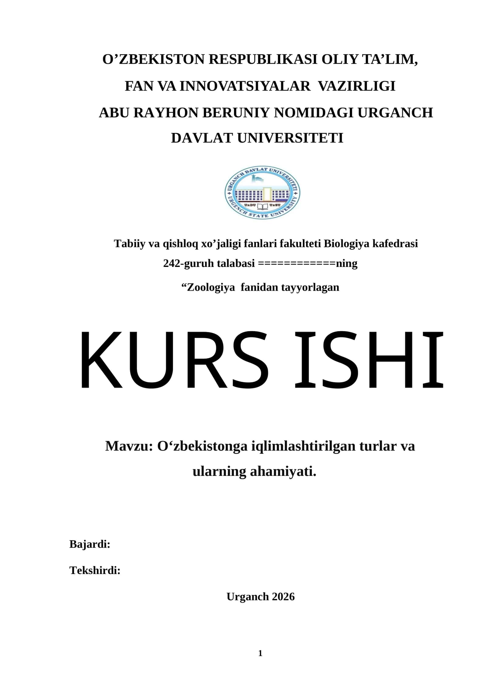 O‘zbekistonga iqlimlashtirilgan turlar va ularning ahamiyati. 1