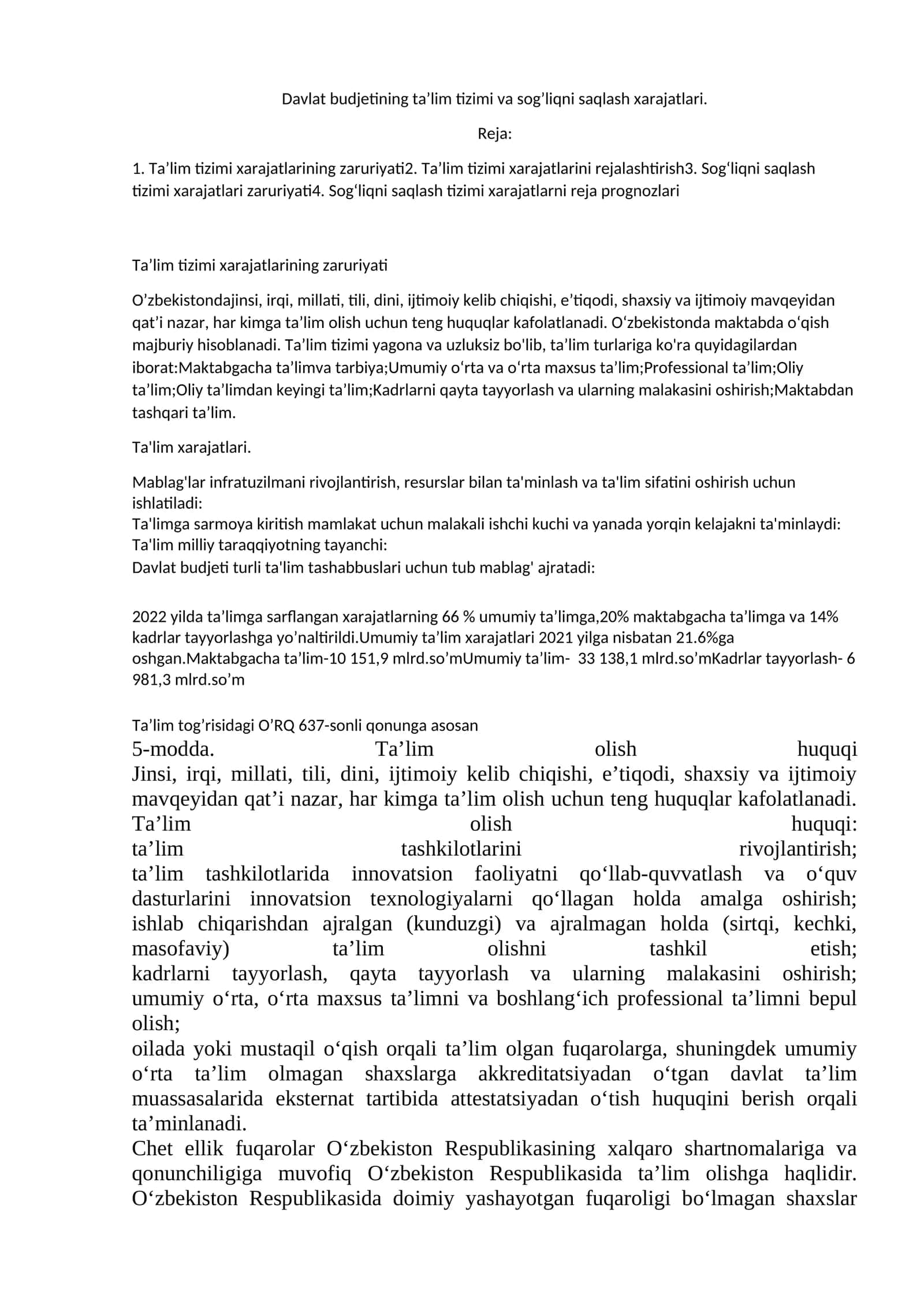 Ta’lim tizimi xarajatlari 1