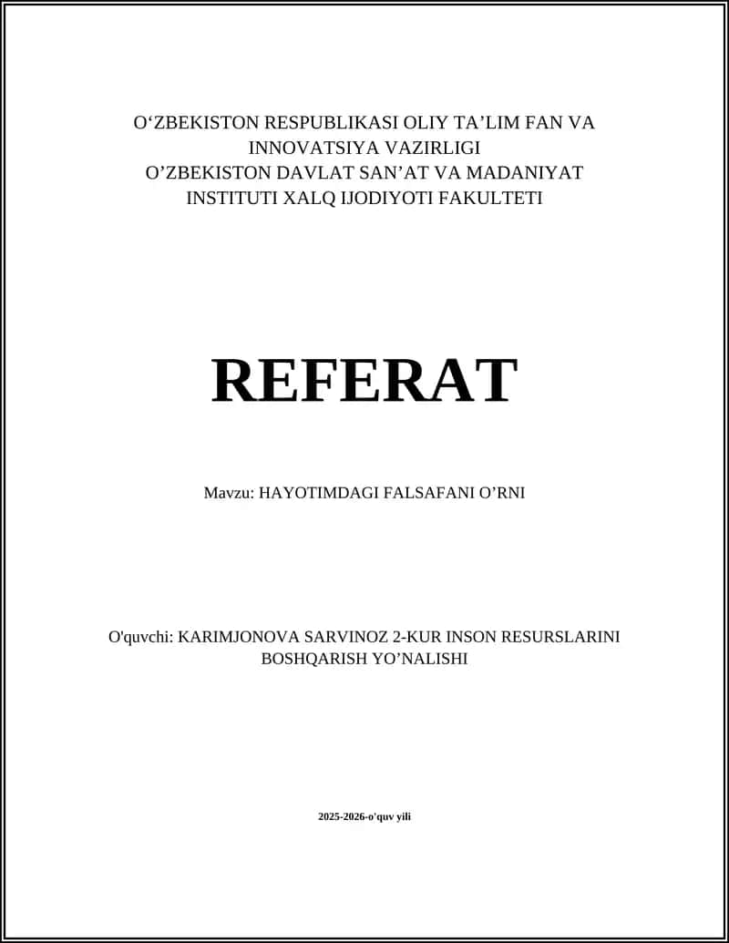 HAYOTIMDAGI FALSAFANI O’RNI 1