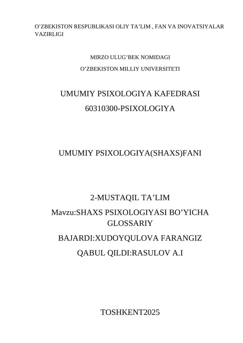 SHAXS PSIXOLOGIYASI BO’YICHA GLOSSARIY 1