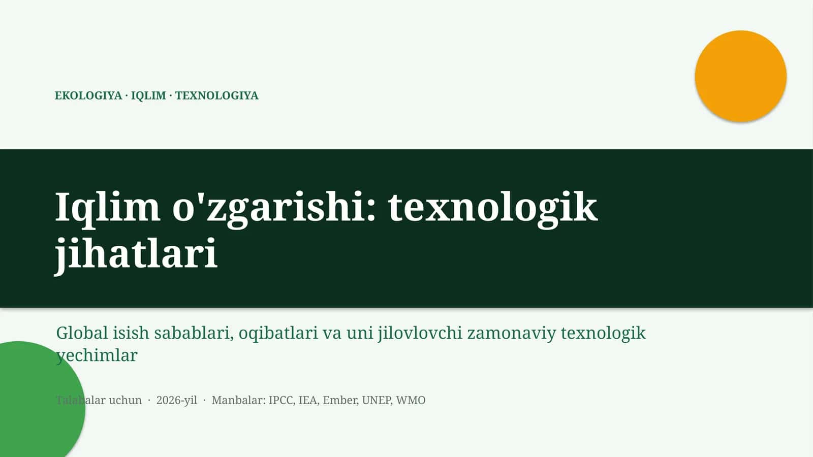 EKOLOGIYA · IQLIM · TEXNOLOGIYA 1