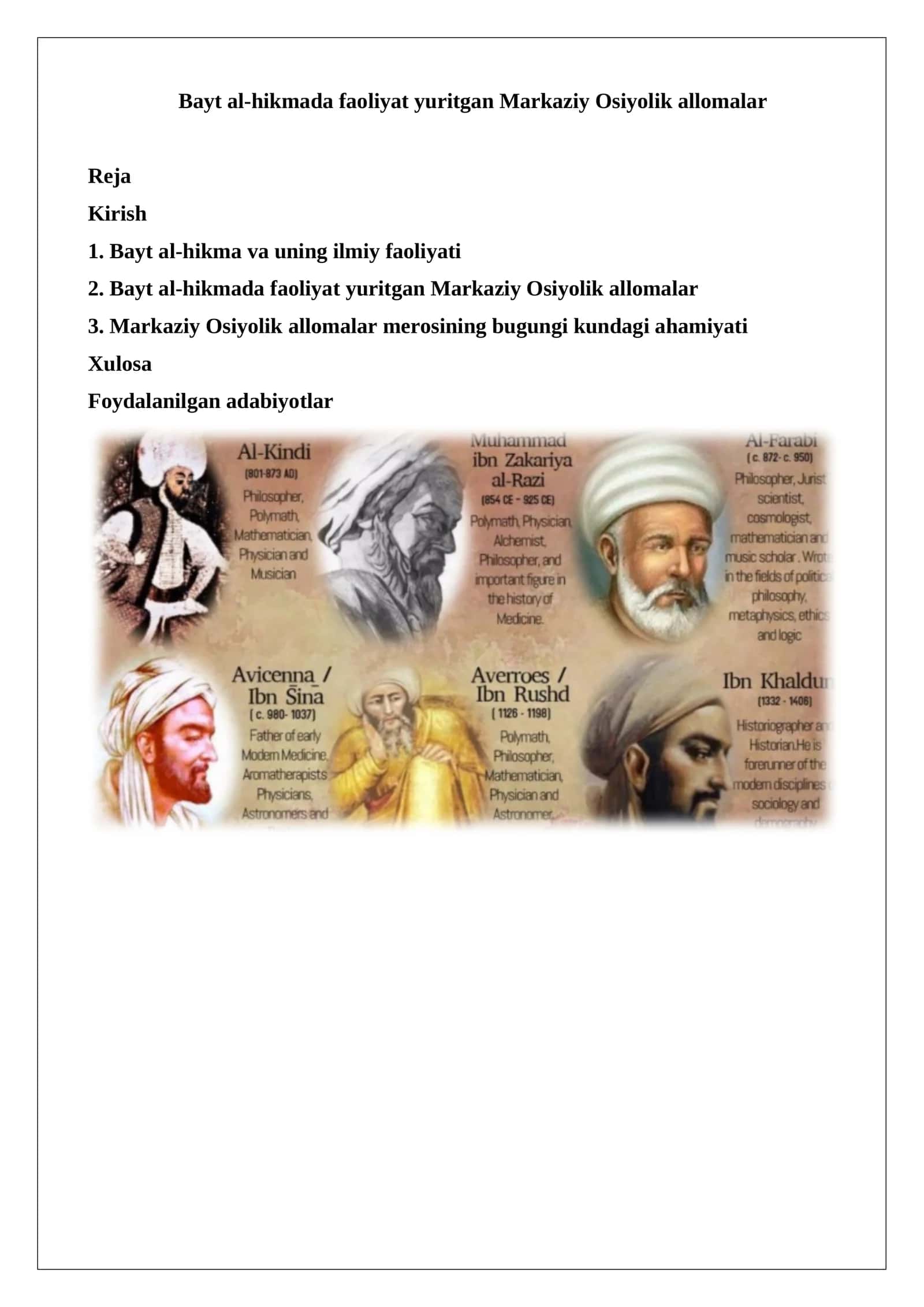 Bayt al-hikmada faoliyat yuritgan Markaziy Osiyolik allomalar 1