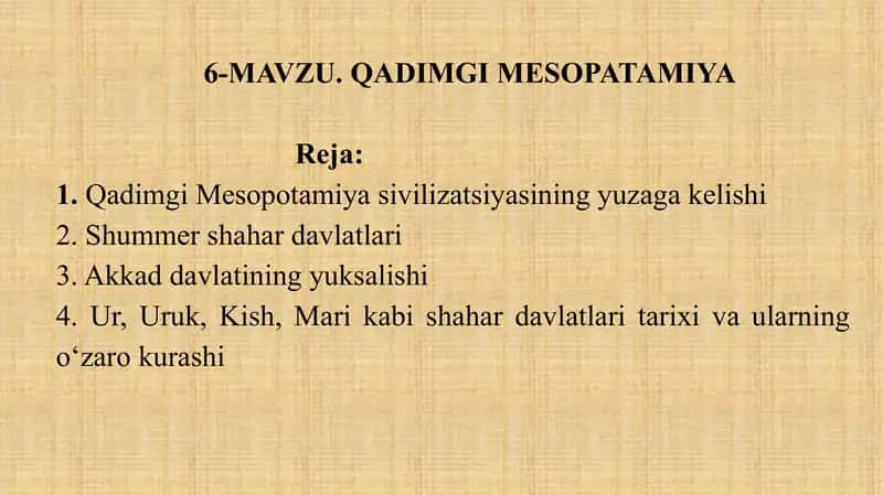 Qadimgi Mesopatamiya tarixiga kirish 1