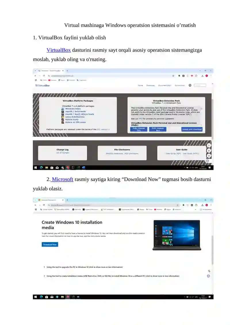 Virtual mashinaga Windows operatsion sistemasini o’rnatish