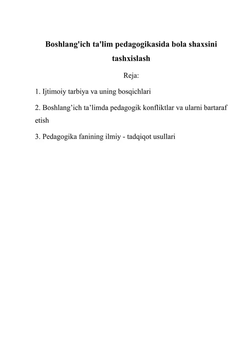 Boshlang'ich ta'lim pedagogikasida bola shaxsini tashxislash 1