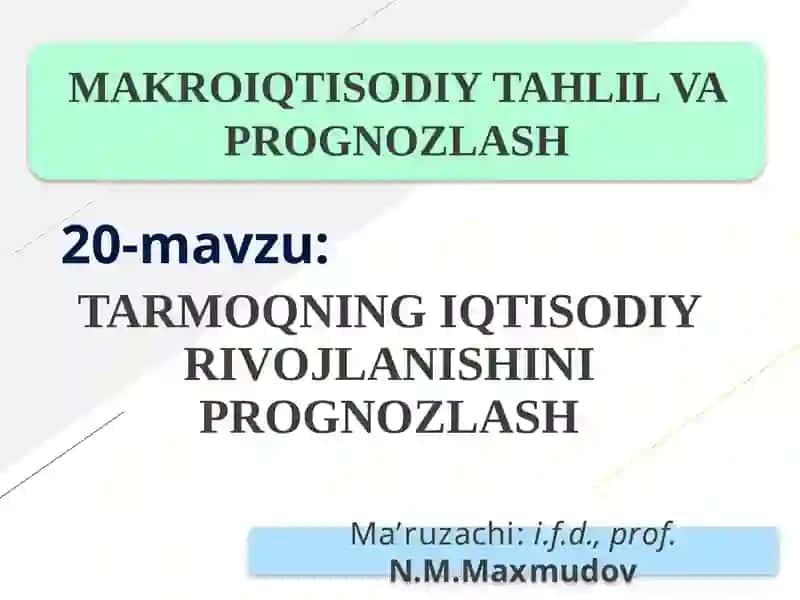 Tarmoqning Iqtisodiy Rivojlanishini Prognozlash