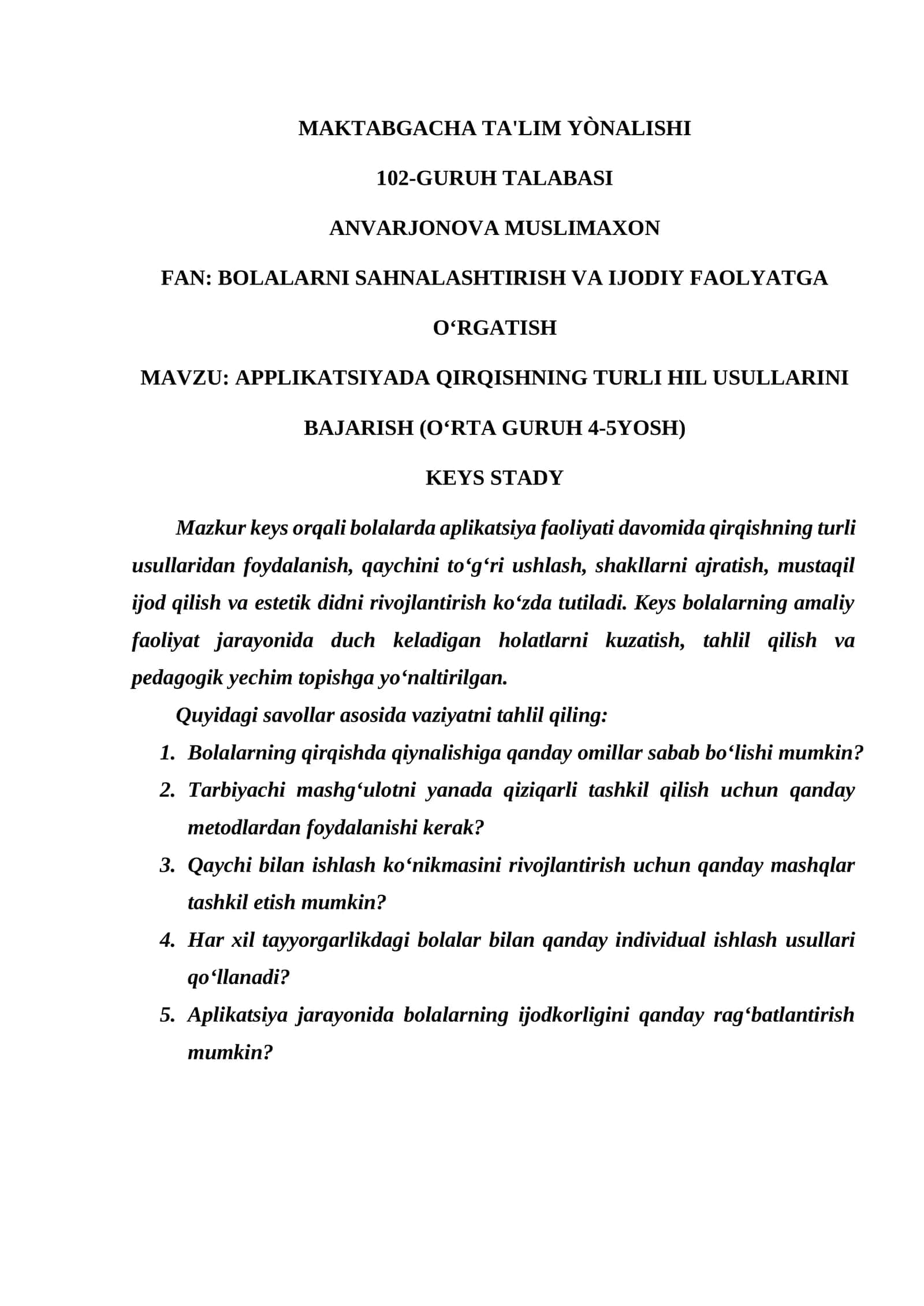 APPLIKATSIYADA QIRQISHNING TURLI HIL USULLARINI BAJARISH 1