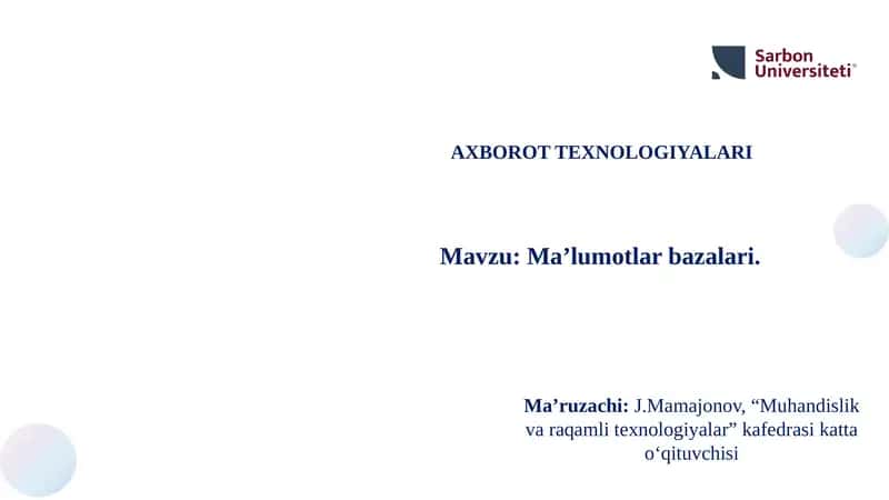 AXBOROT TEXNOLOGIYALARI 1