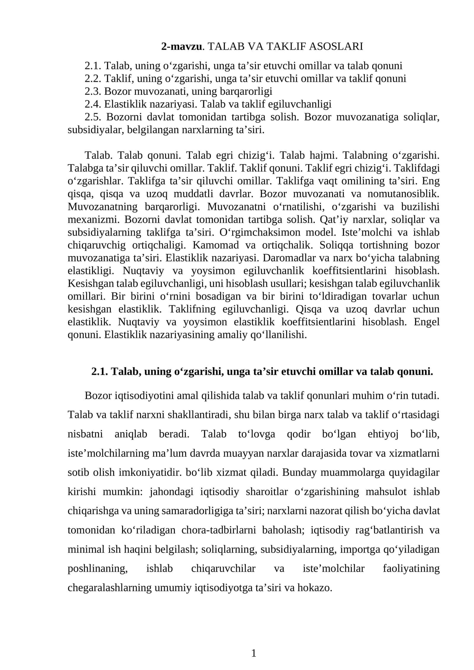 TALAB VA TAKLIF ASOSLARI 1