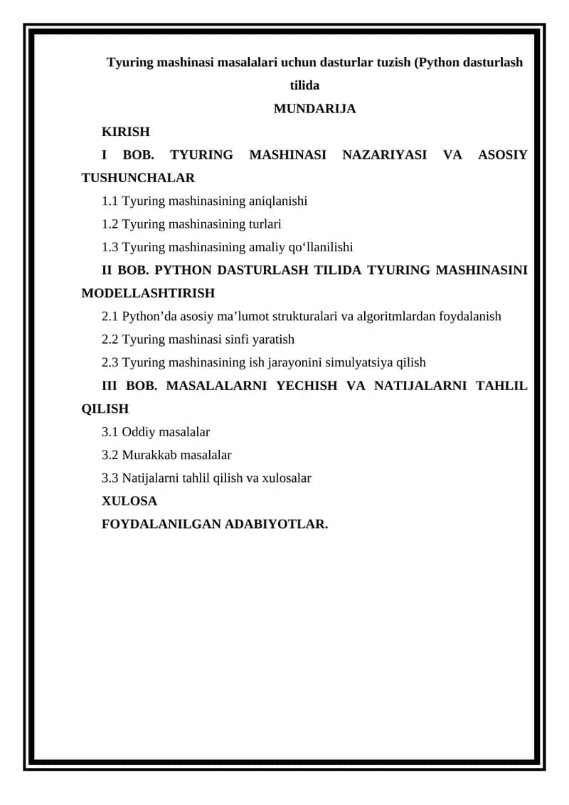 Tyuring mashinasi masalalari uchun dasturlar tuzish 1