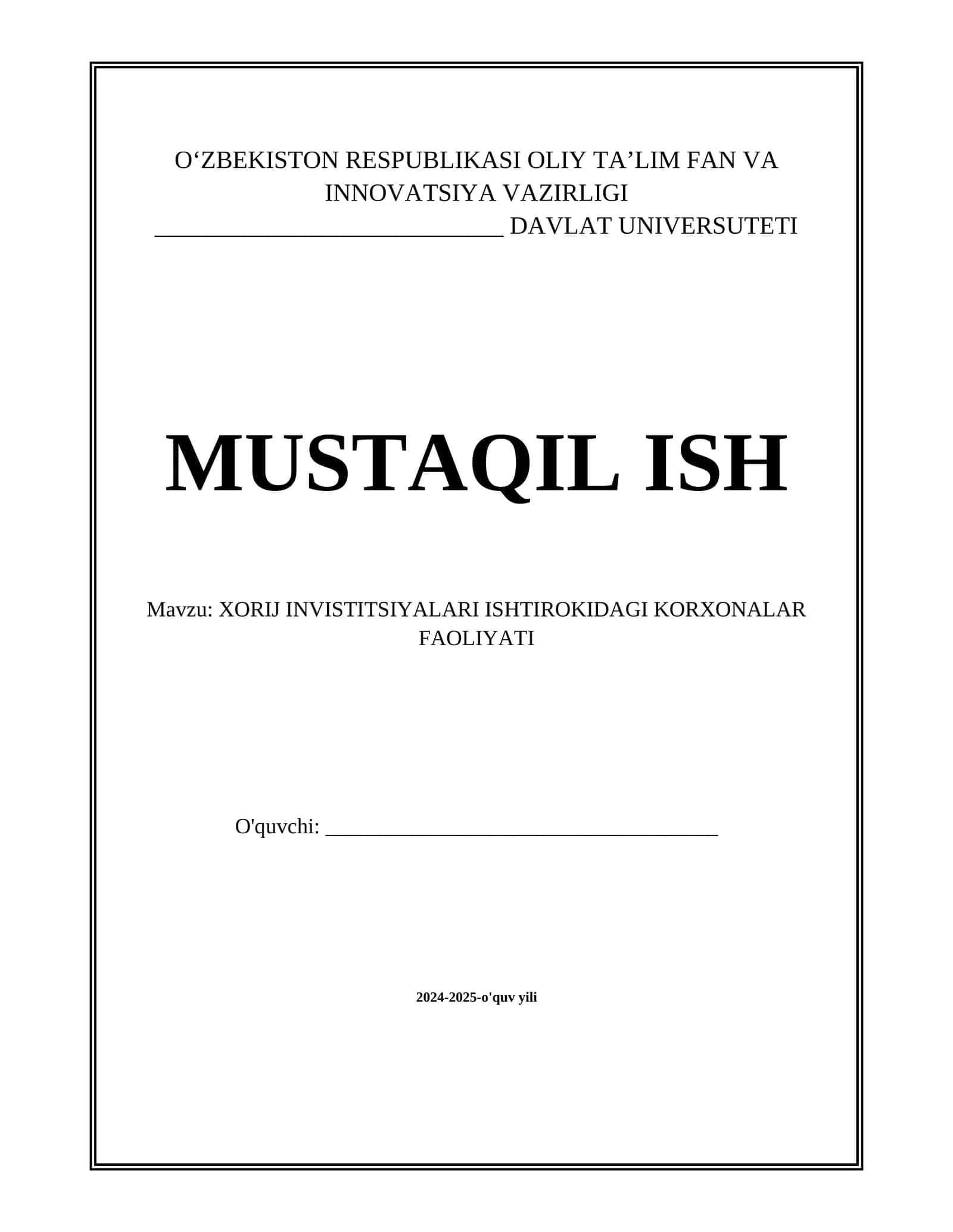 XORIJ INVISTITSIYALARI ISHTIROKIDAGI KORXONALAR FAOLIYATI 1
