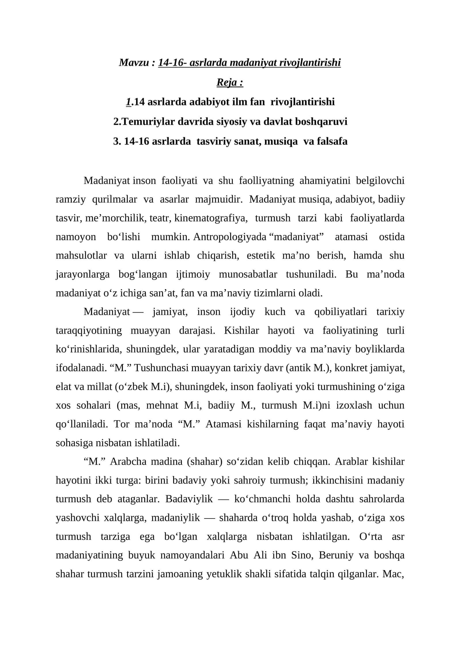 14-16 asrlarda madaniyat rivojlantirishi 1