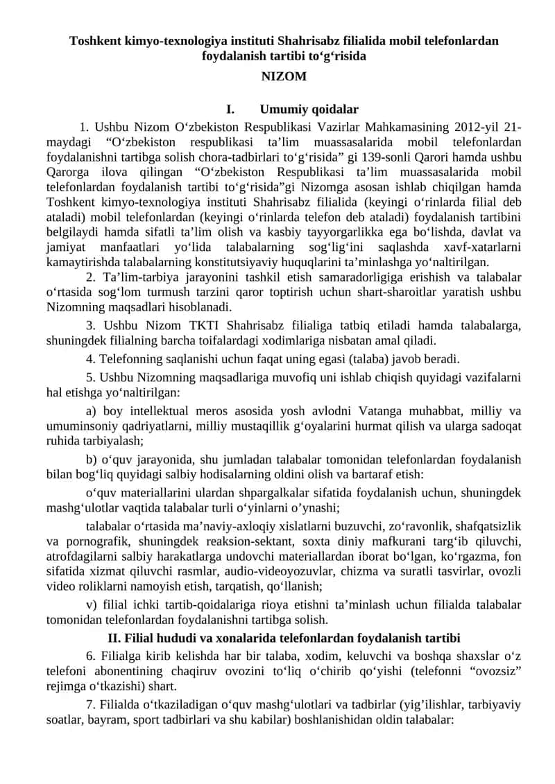 Mobil telefonlardan foydalanish tartibi 1