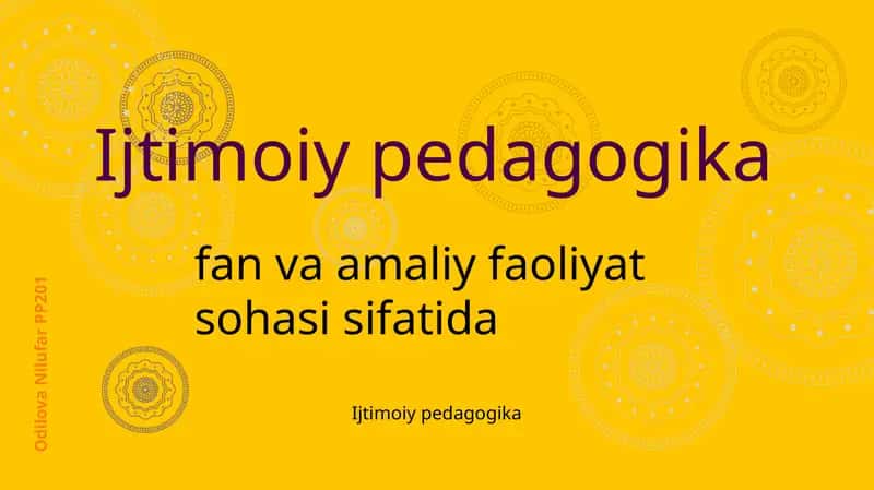 Ijtimoiy pedagogika fan va amaliy faoliyat sohasi sifatida 1