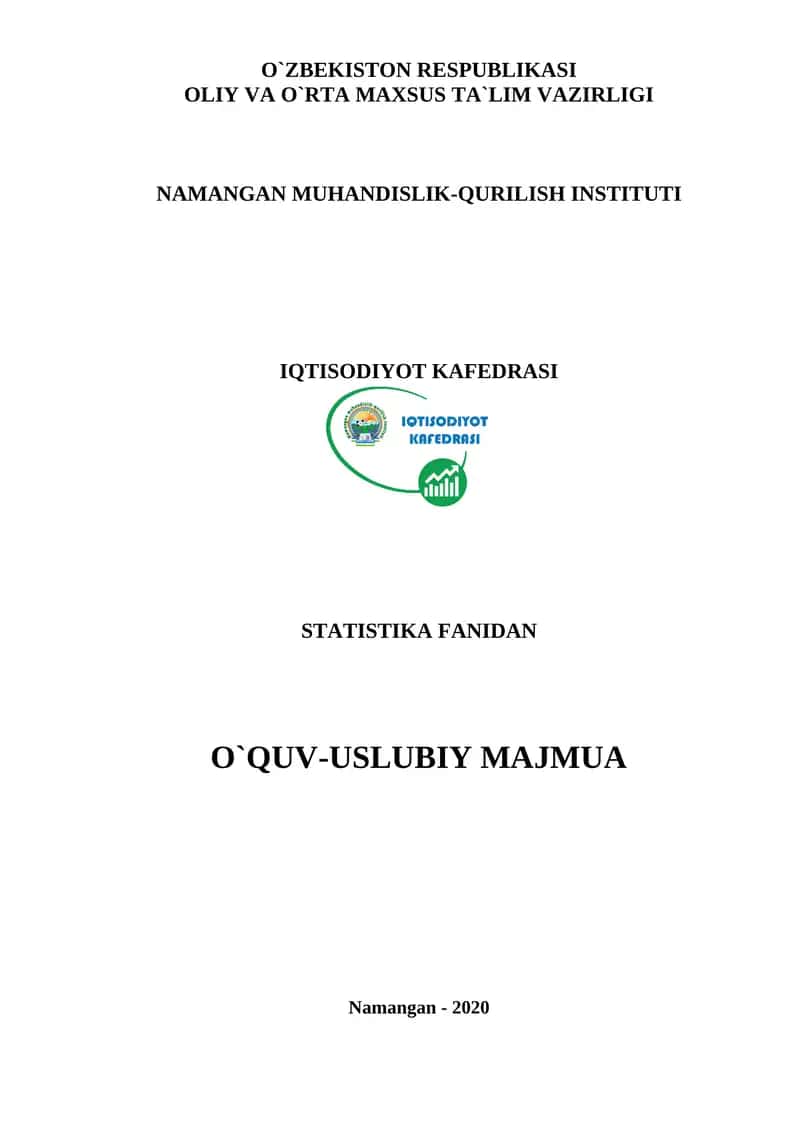 STATISTIKA FANIDAN O`QUV-USLUBIY MAJMUA 1