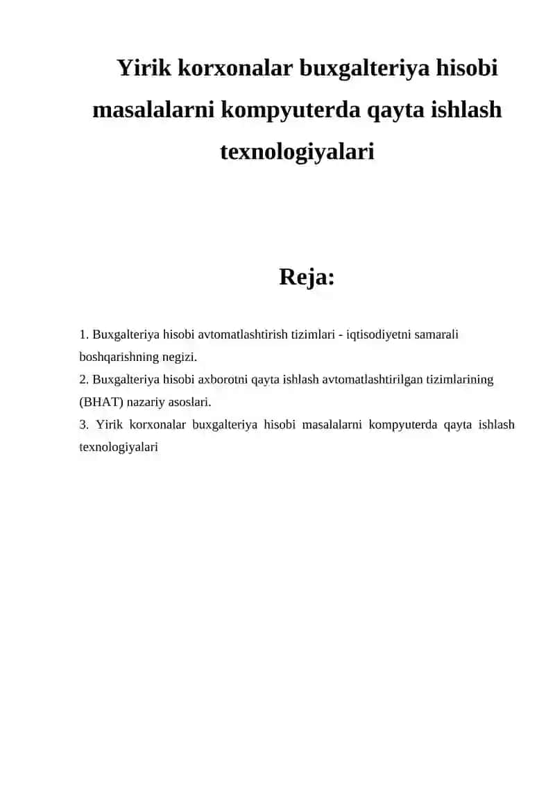 Buxgalteriya hisobi avtomatlashtirish tizimlari