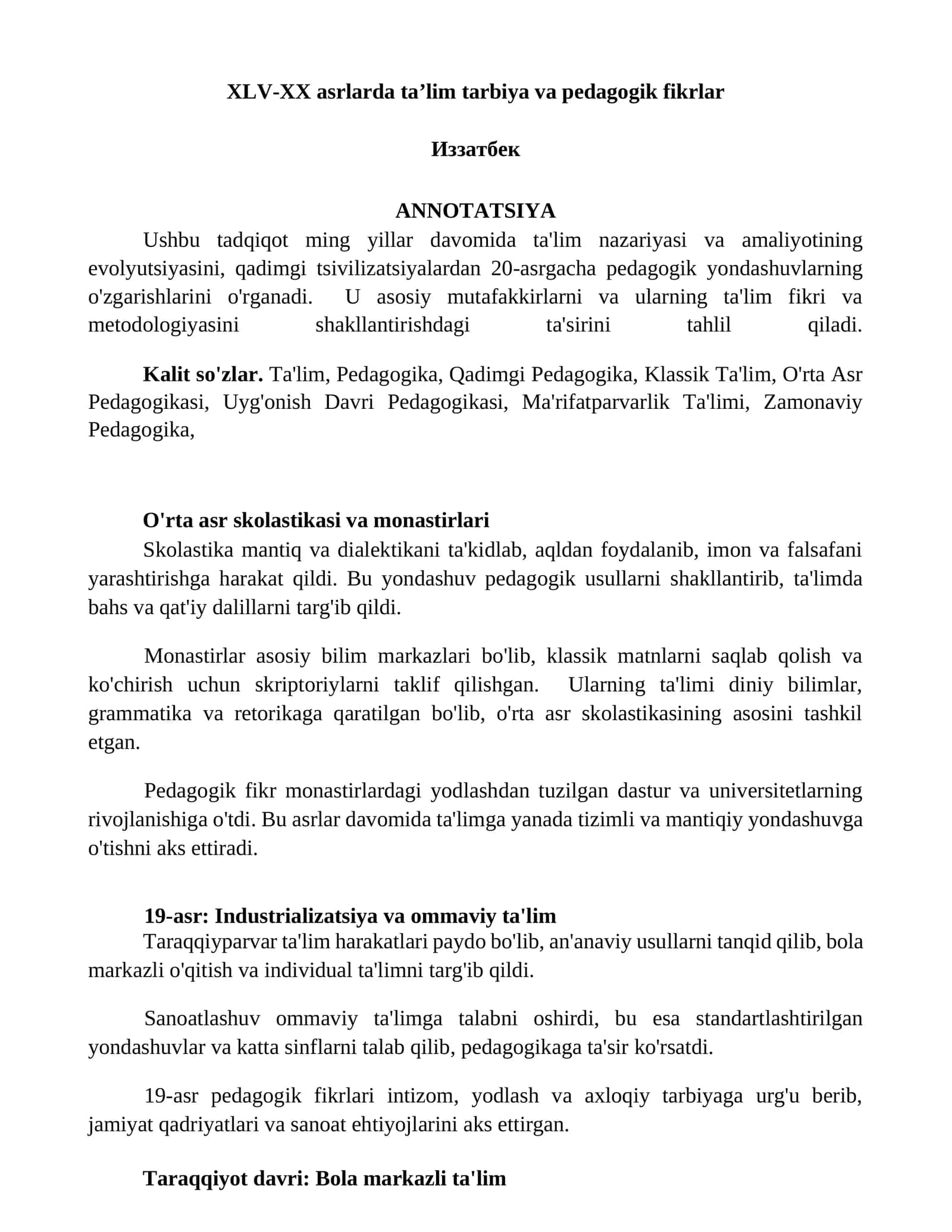 Ta'lim tarbiya va pedagogik fikrlar 1