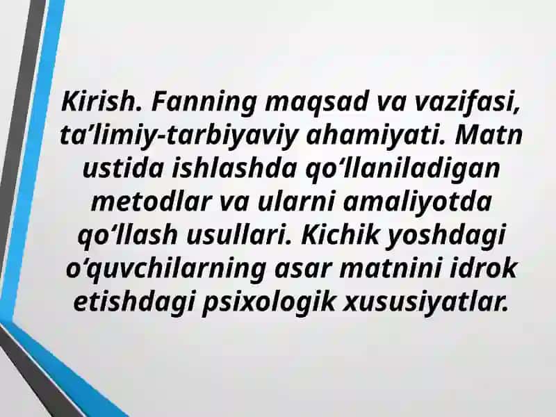 Boshlang'ich sinflarning o'qish darslari