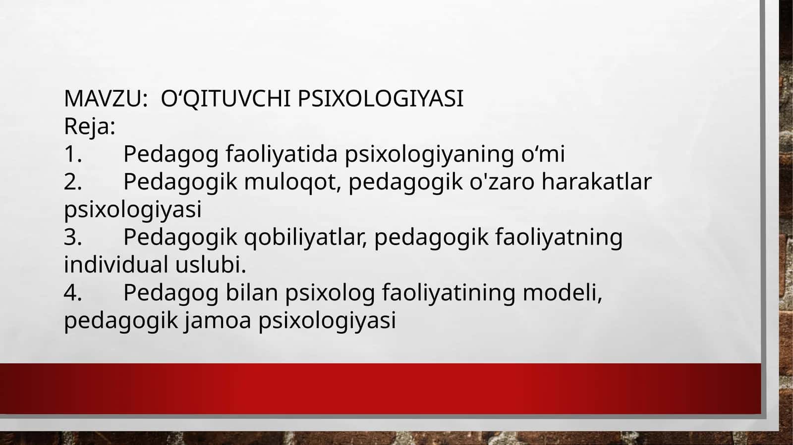 O‘qituvchi Psixologiyasi 1