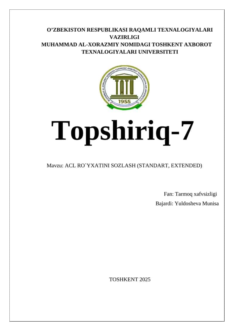 ACL RO`YXATINI SOZLASH (STANDART, EXTENDED) 1