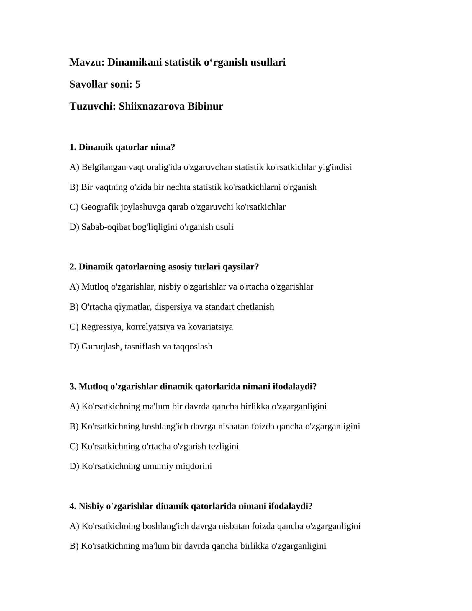 Dinamikani statistik o‘rganish usullari 1