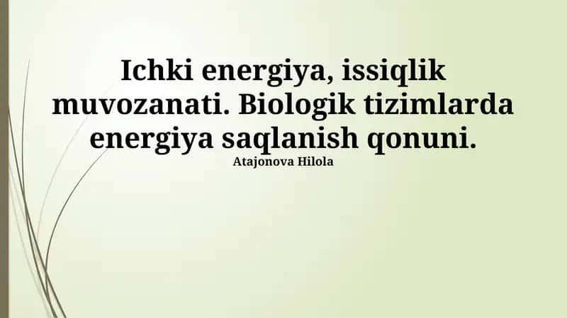 Ichki energiya va termal muvozanat 1