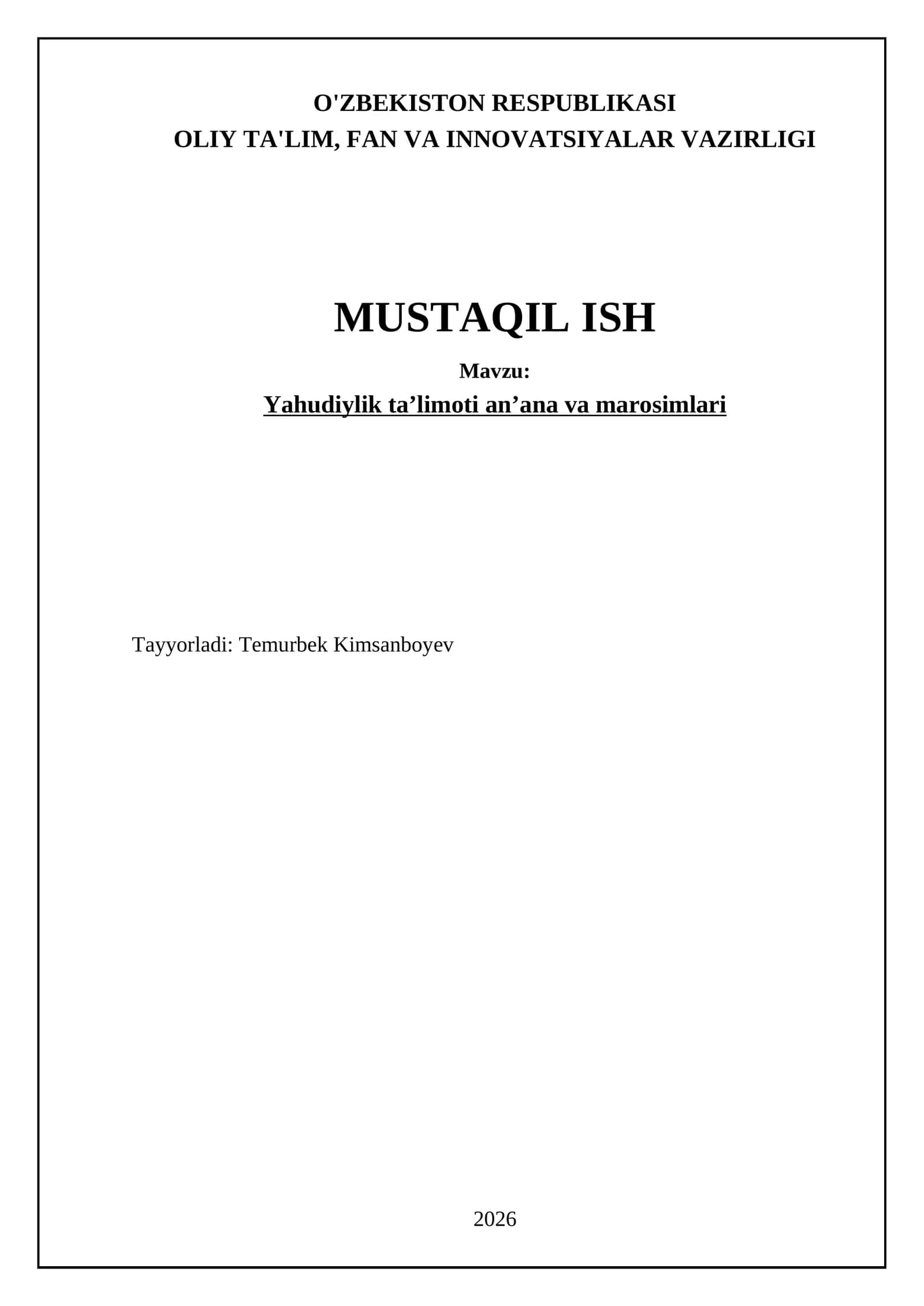 Yahudiylik ta’limoti an’ana va marosimlari 1