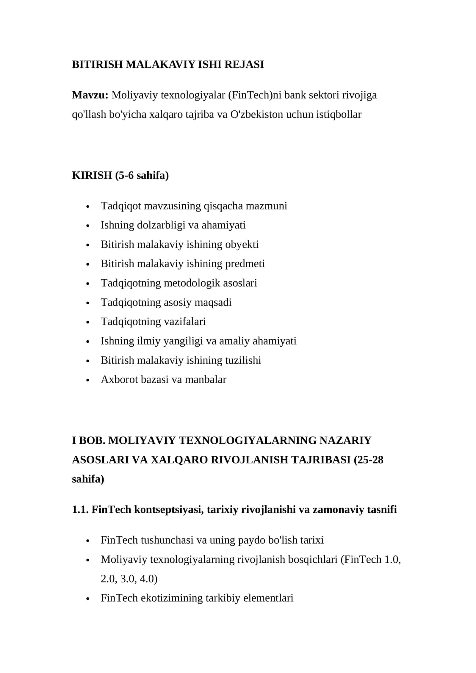 BITIRISH MALAKAVIY ISHI REJASI 1