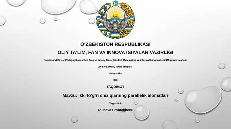 Ikki toʻgʻri chiziqlarning parallelik alomatlari 1