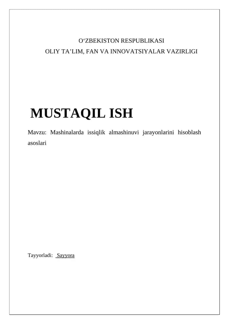 Mashinalarda issiqlik almashinuvi jarayonlarini hisoblash asoslari 1