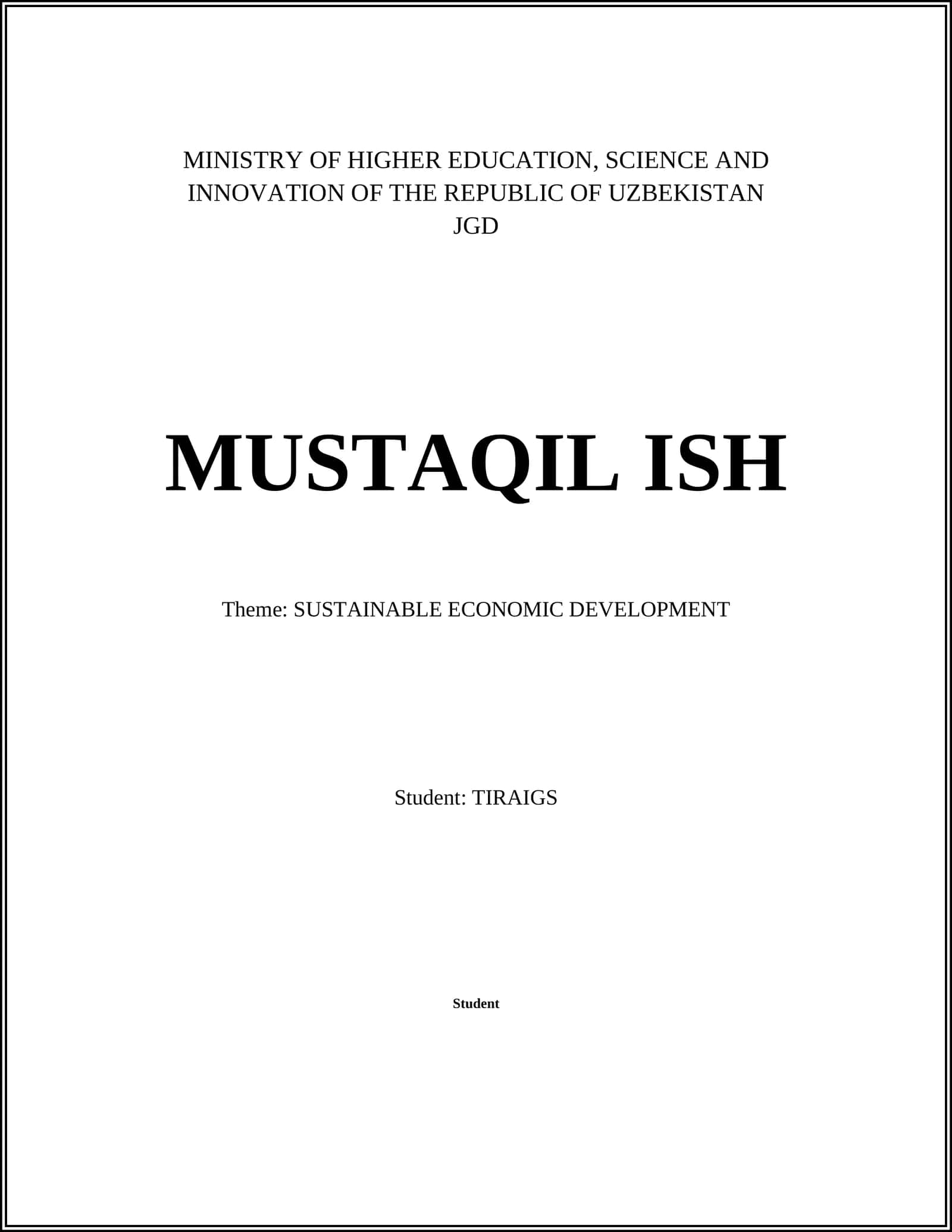 MUSTAQIL ISH - SUSTAINABLE ECONOMIC DEVELOPMENT 1