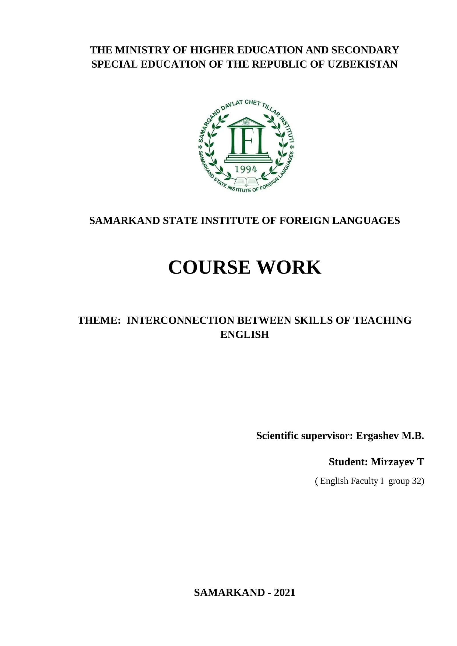 Interconnection Between Skills of Teaching English 1