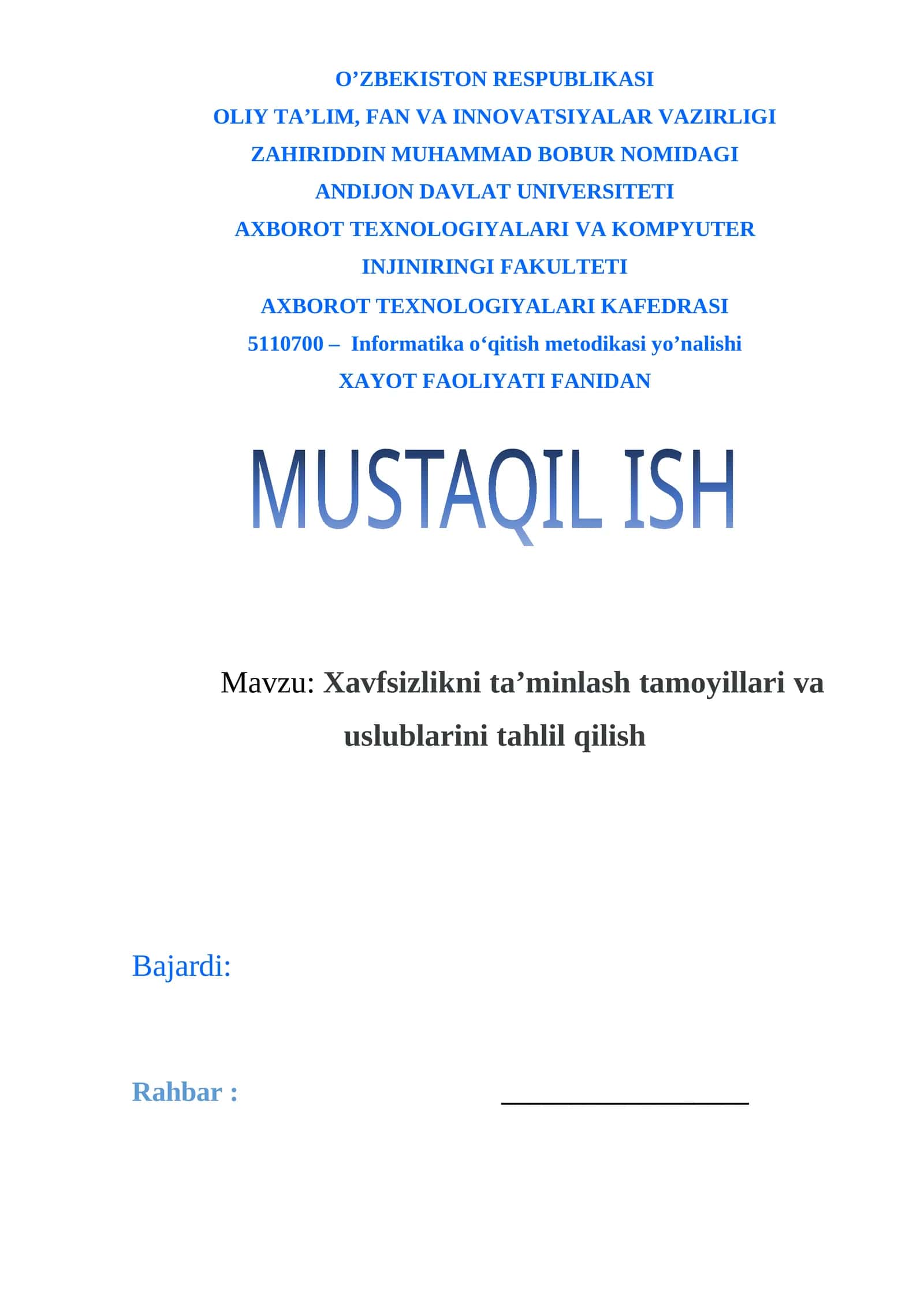 Xavfsizlikni ta’minlash tamoyillari va uslublarini tahlil qilish 1