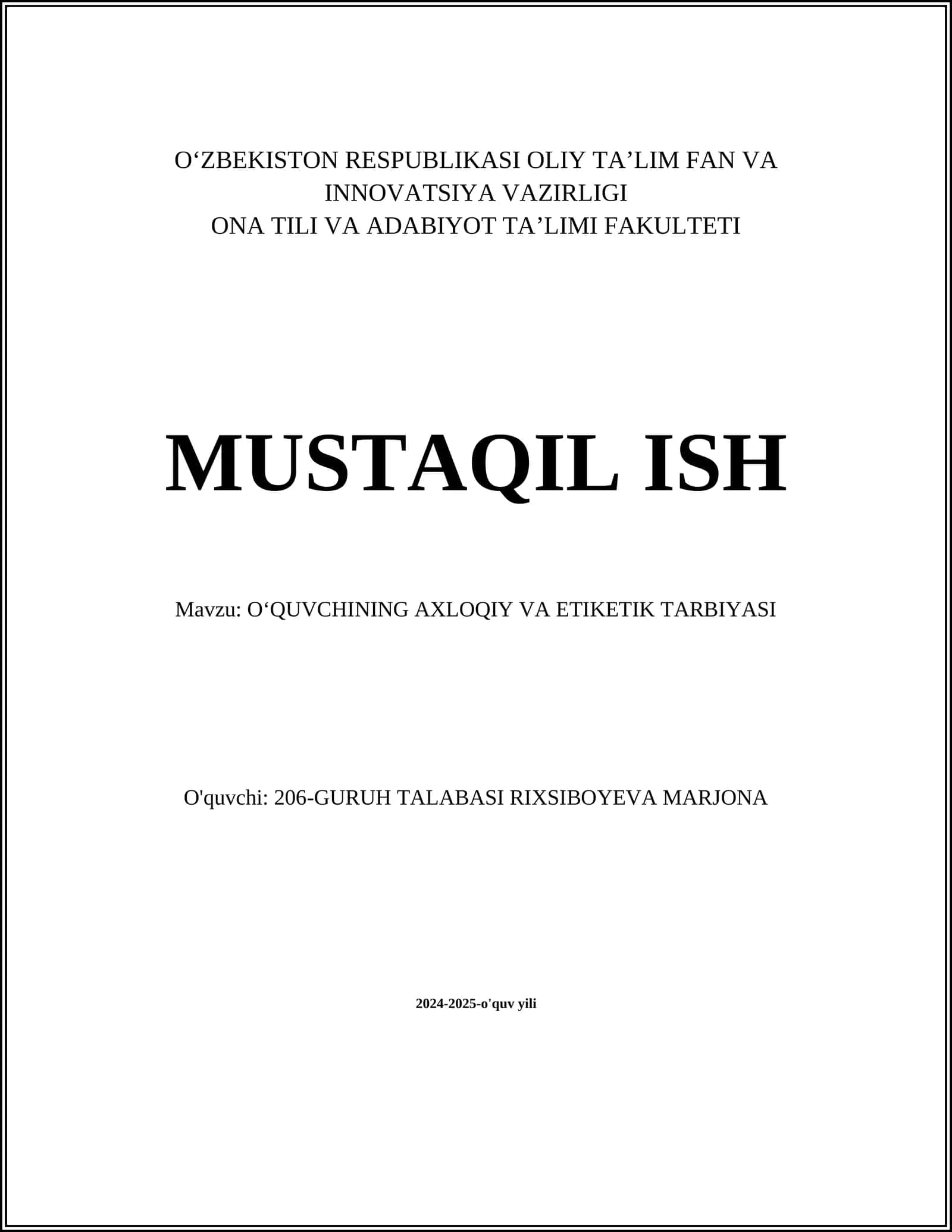 OʻQUVCHINING AXLOQIY VA ETIKETIK TARBIYASI 1