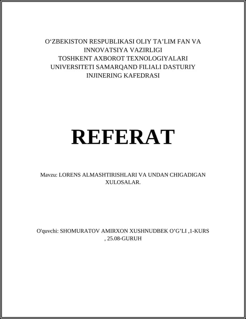 Lorens Almashtirishlari va Undan Chigadigan Xulosalar 1